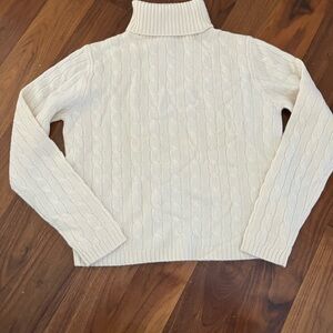 Lord and Taylor 2-ply cashmere Women's Cream Cable Knit Turtleneck Sweater